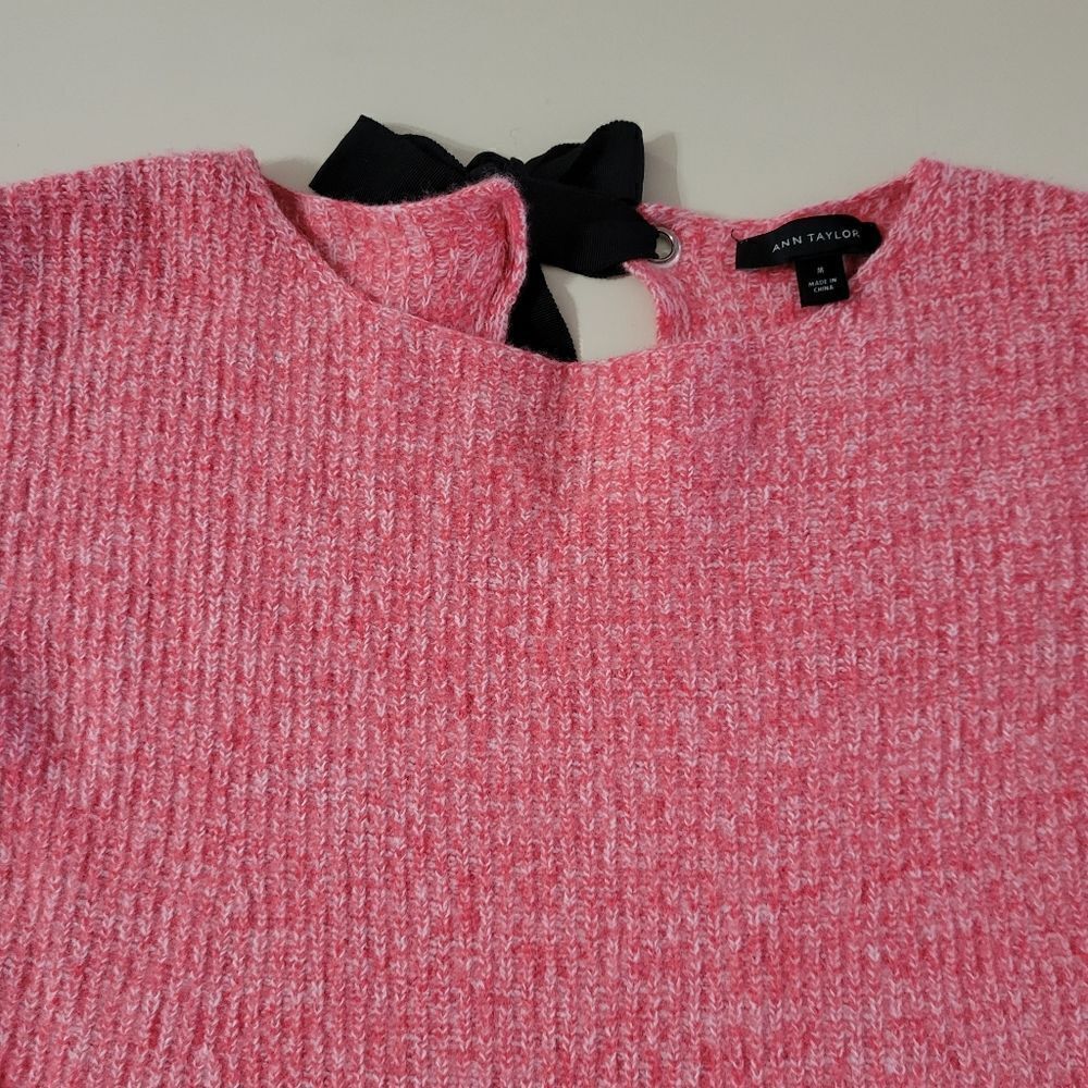 Ann Taylor Red Marled Key-hole Back Black Bow Long Sleeve Sweater - Picture 8 of 12